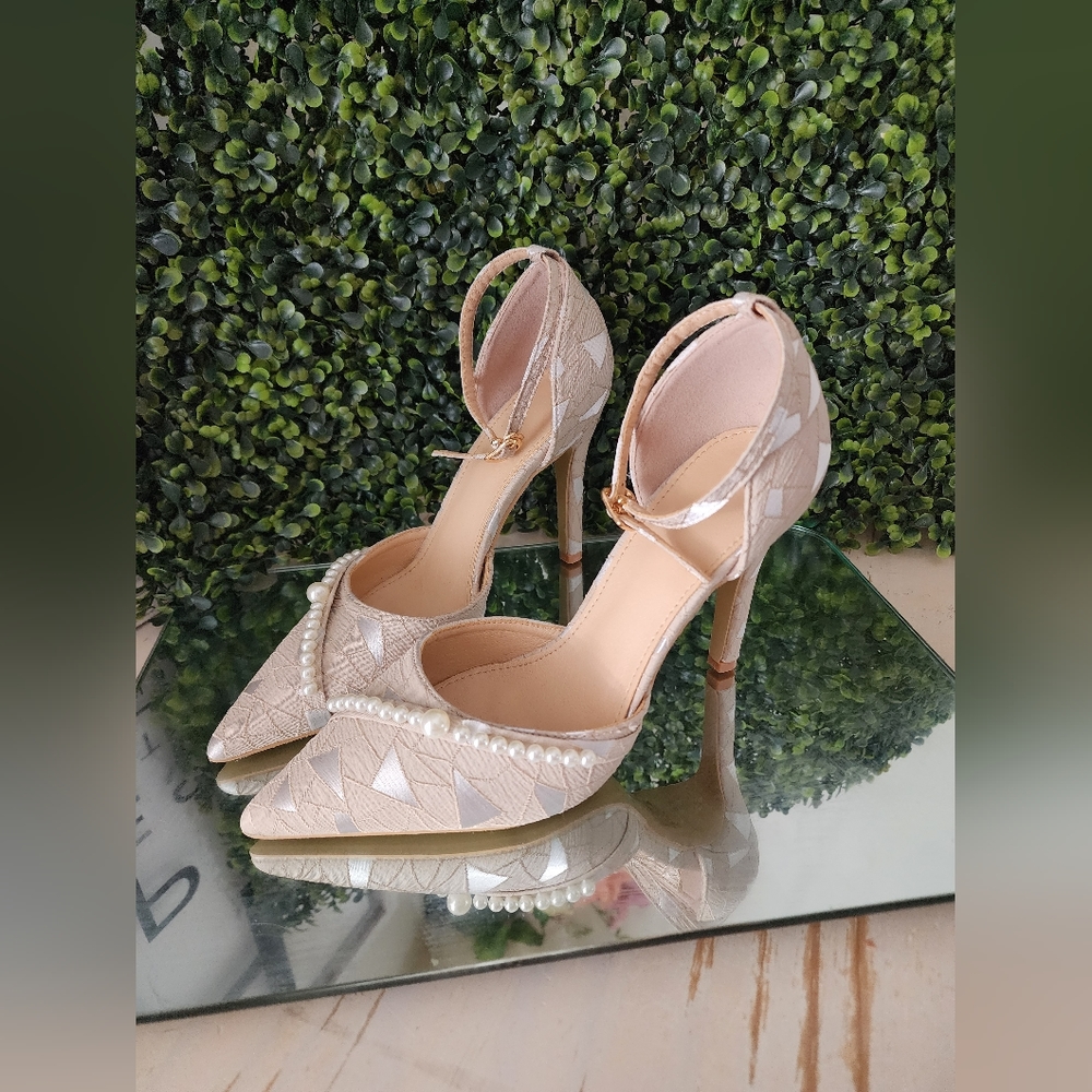 Geometric Pattern Ankle Strap Heel - image 1